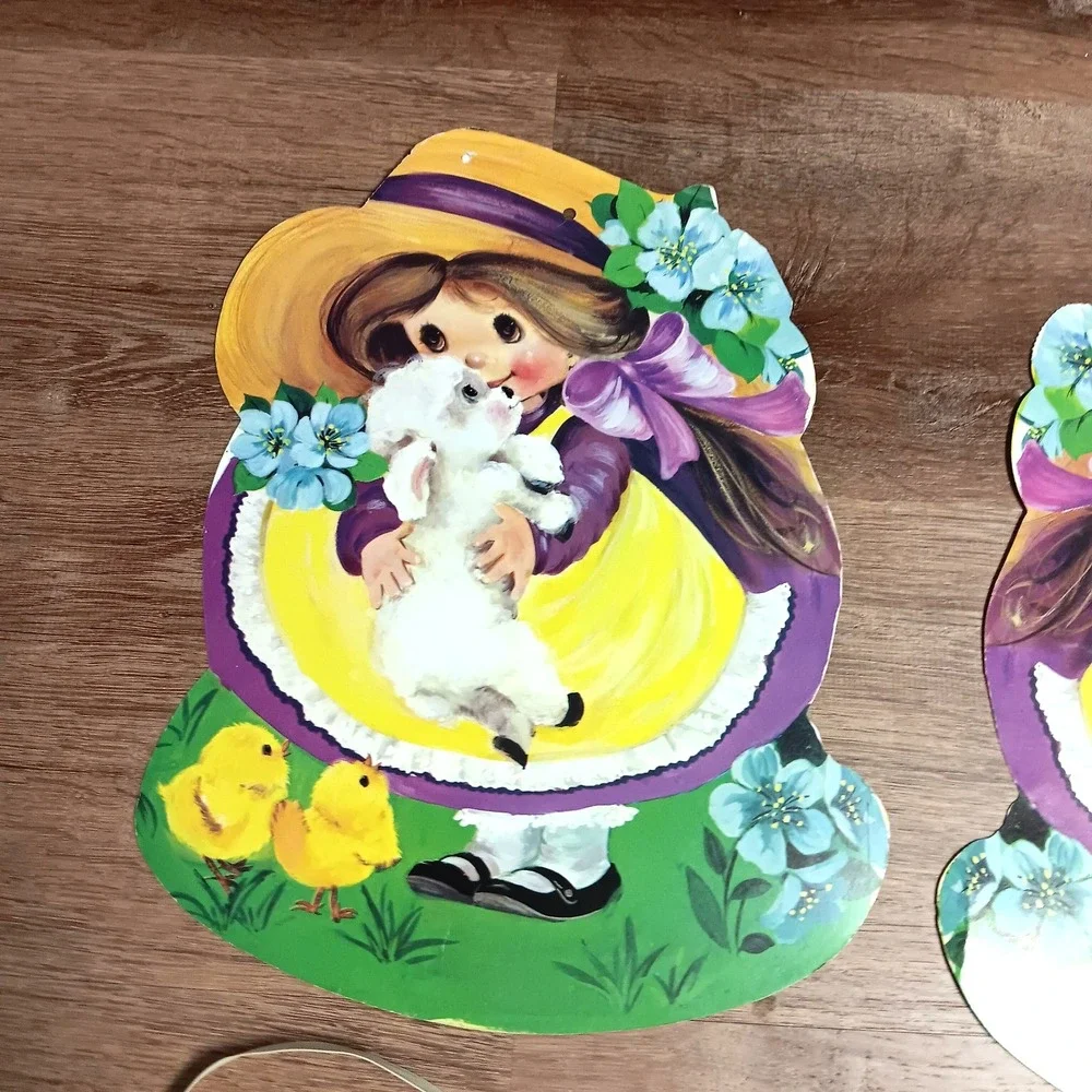 Vintage Easter‎ Die Cut Wall Decor Lot 4 Bunny Lamb Chick Cardboard Cutouts